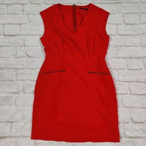 Forever 21 womens sleeveless fitted office v neck pleated a-line dress red sz M